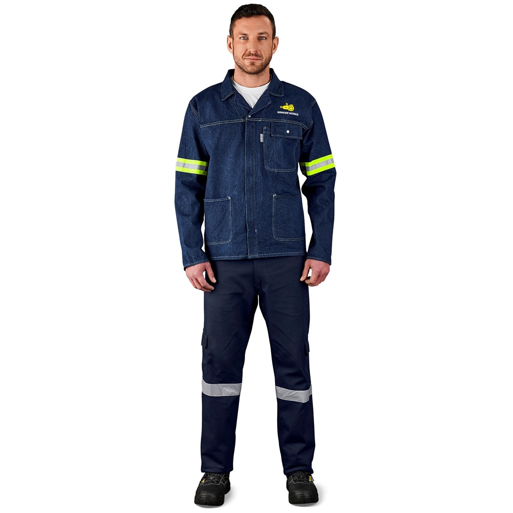 Cast Premium 100% Cotton Denim Jacket - Reflective Arms & Back - Yellow Tape - Image 4