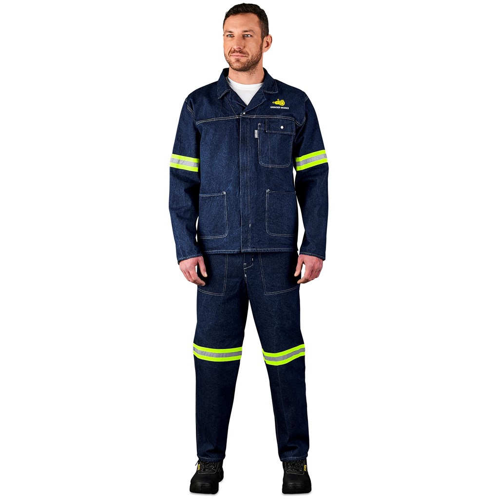 Cast Premium 100% Cotton Denim Jacket - Reflective Arms & Back - Yellow Tape - Image 5