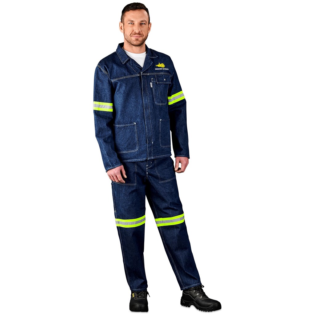 Cast Premium 100% Cotton Denim Jacket - Reflective Arms & Back - Yellow Tape - Image 2