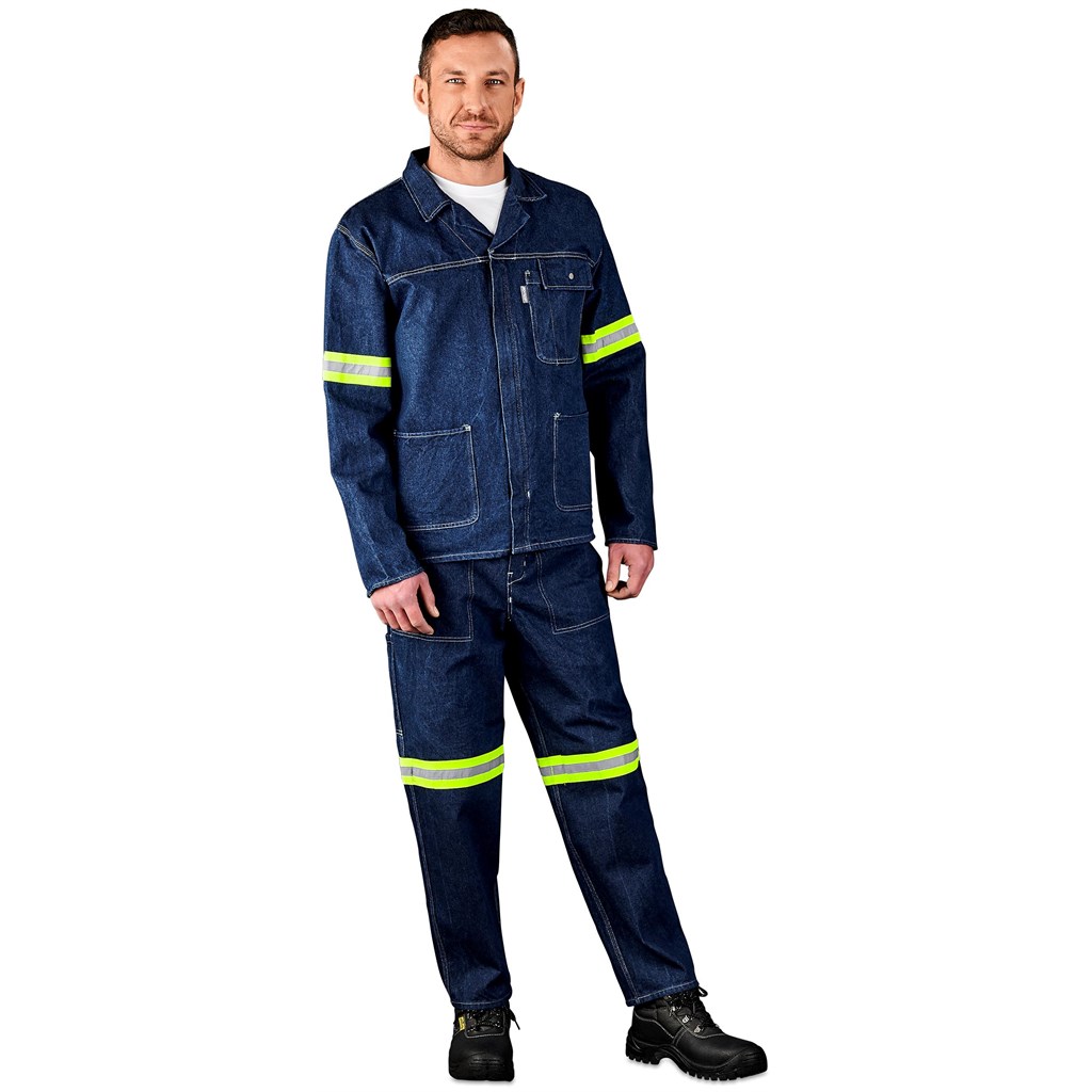 Cast Premium 100% Cotton Denim Jacket - Reflective Arms & Back - Yellow Tape - Image 11