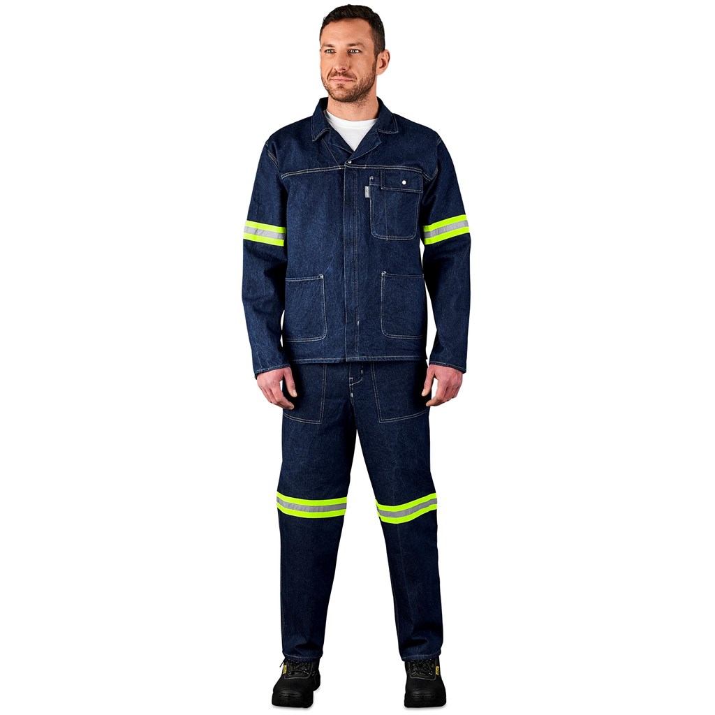 Cast Premium 100% Cotton Denim Jacket - Reflective Arms & Back - Yellow Tape - Image 8