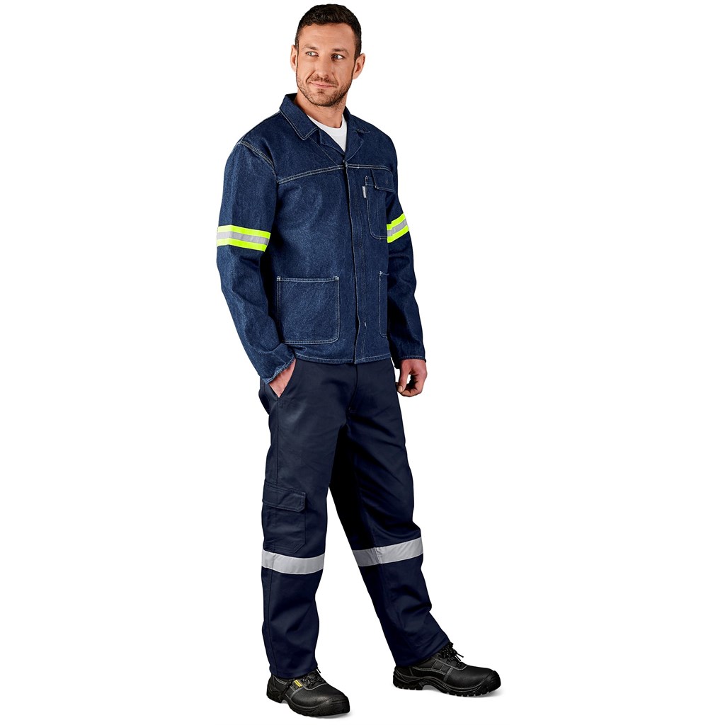 Cast Premium 100% Cotton Denim Jacket - Reflective Arms & Back - Yellow Tape - Image 3