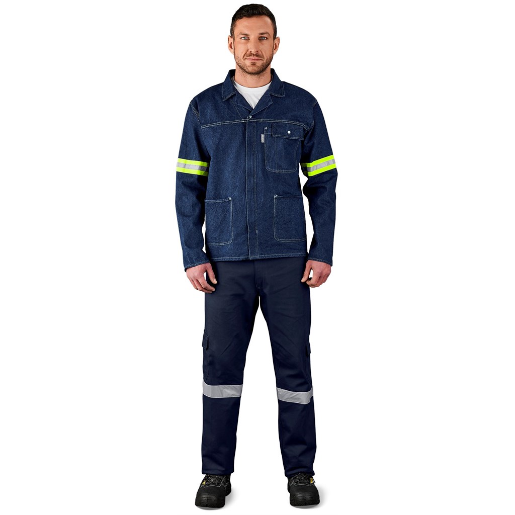 Cast Premium 100% Cotton Denim Jacket - Reflective Arms & Back - Yellow Tape - Image 7