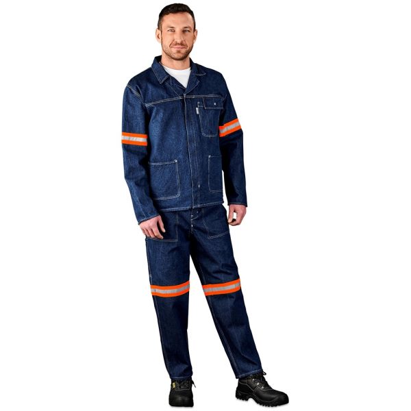 Cast Premium 100% Cotton Denim Pants - Reflective Legs - Orange Tape - Image 2