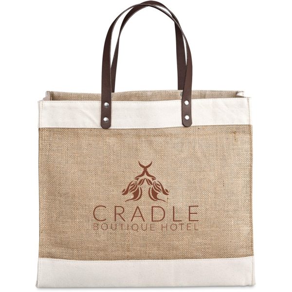Okiyo Reza Jute & Cotton Tote with Leather Handles - Image 5