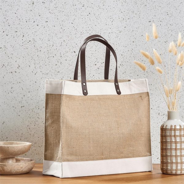 Okiyo Reza Jute & Cotton Tote with Leather Handles - Image 3