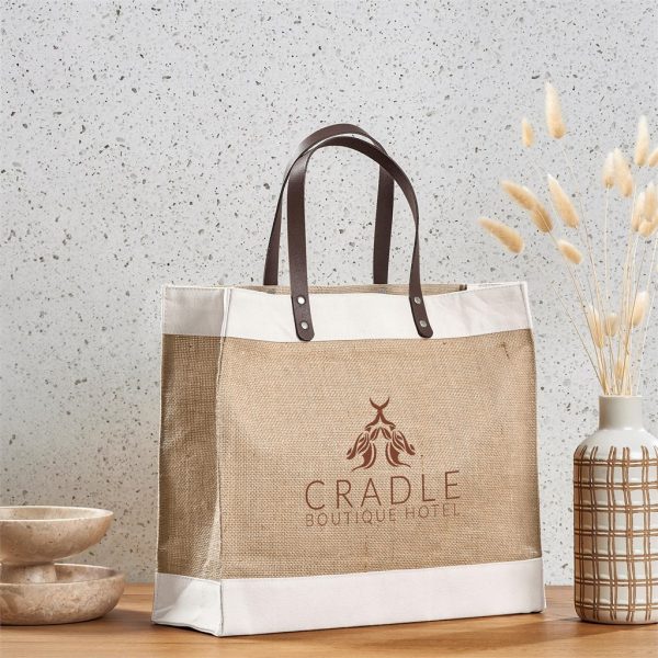 Okiyo Reza Jute & Cotton Tote with Leather Handles - Image 2