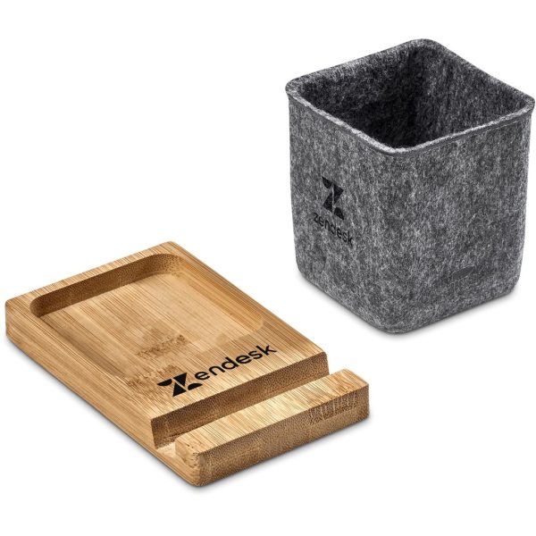 Okiyo Kyadi Recycled PET & Bamboo Desk Caddy Phone Stand - Image 2