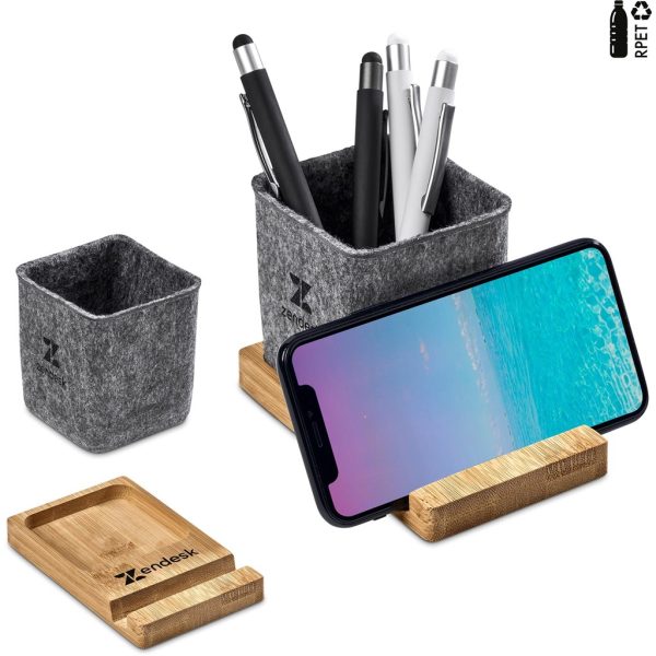 Okiyo Kyadi Recycled PET & Bamboo Desk Caddy Phone Stand - Image 6