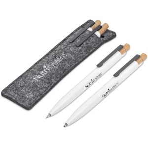 Okiyo Mimo Recycled Aluminum Ball Pen & Pencil Set - Solid White