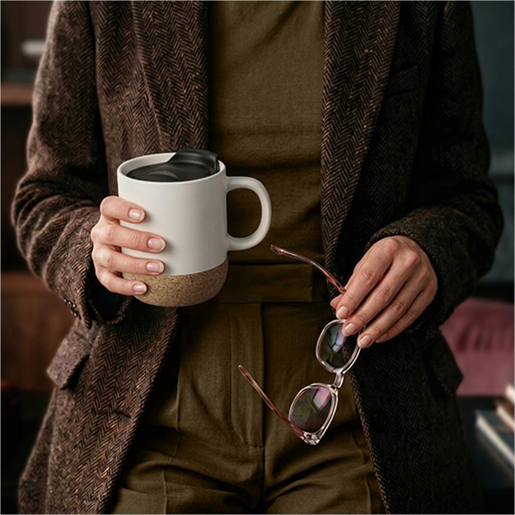 Serendipio Sienna Cork & Ceramic Sublimation Coffee Mug - 340ml - Image 2