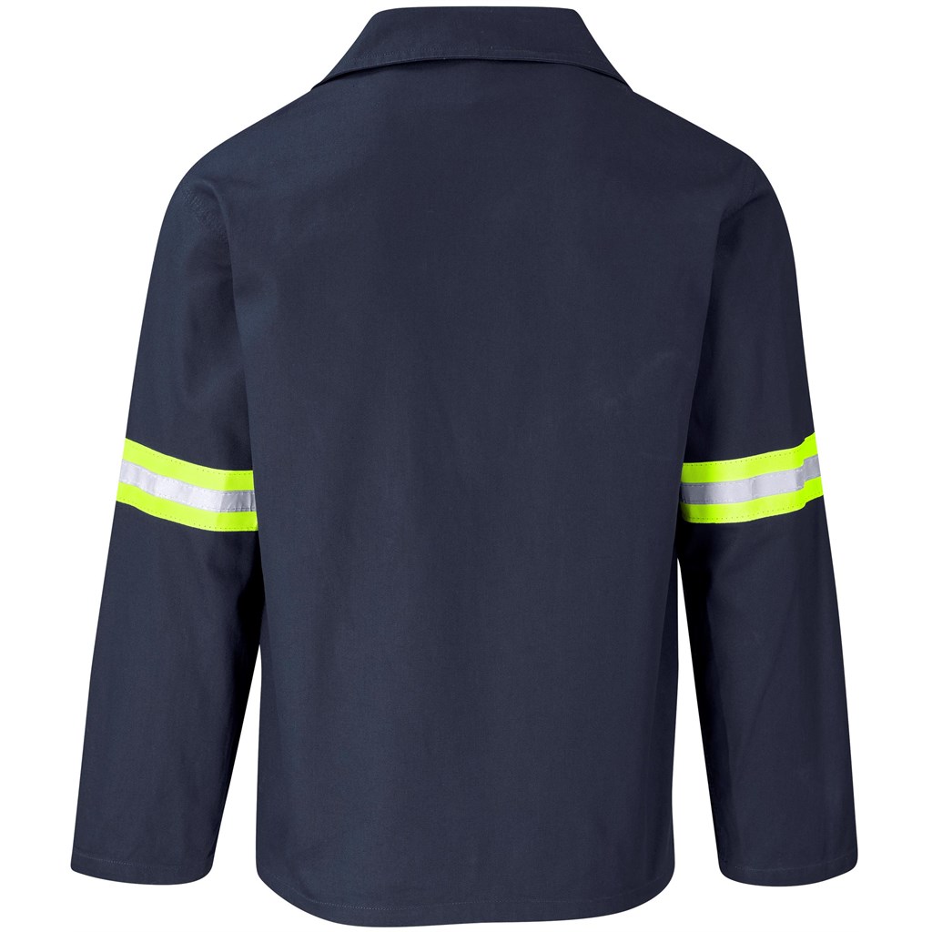 Artisan Premium 100% Cotton Jacket - Reflective Arms - Yellow Tape - Navy - Image 3