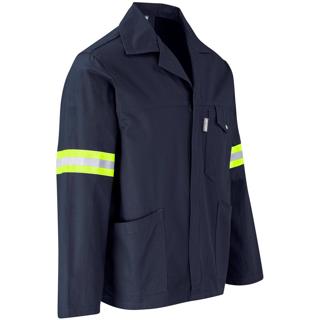 Artisan Premium 100% Cotton Jacket - Reflective Arms - Yellow Tape - Navy - Image 2
