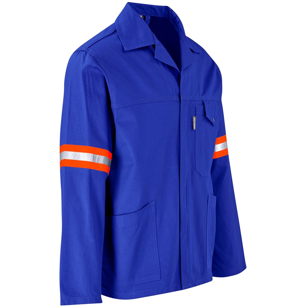 Artisan Premium 100% Cotton Jacket - Reflective Arms - Orange Tape - Royal Blue - Image 2