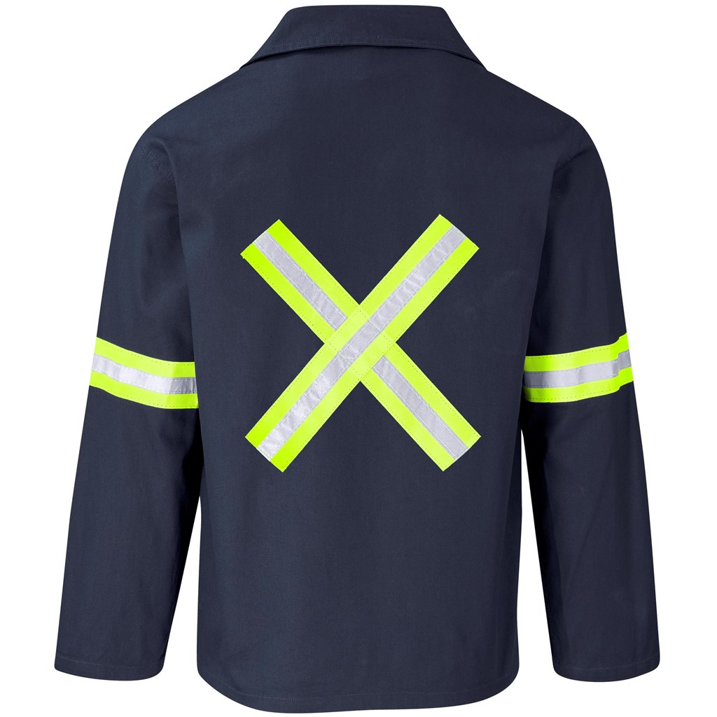Artisan Premium 100% Cotton Jacket - Reflective Arms & Back - Yellow Tape - Navy - Image 3