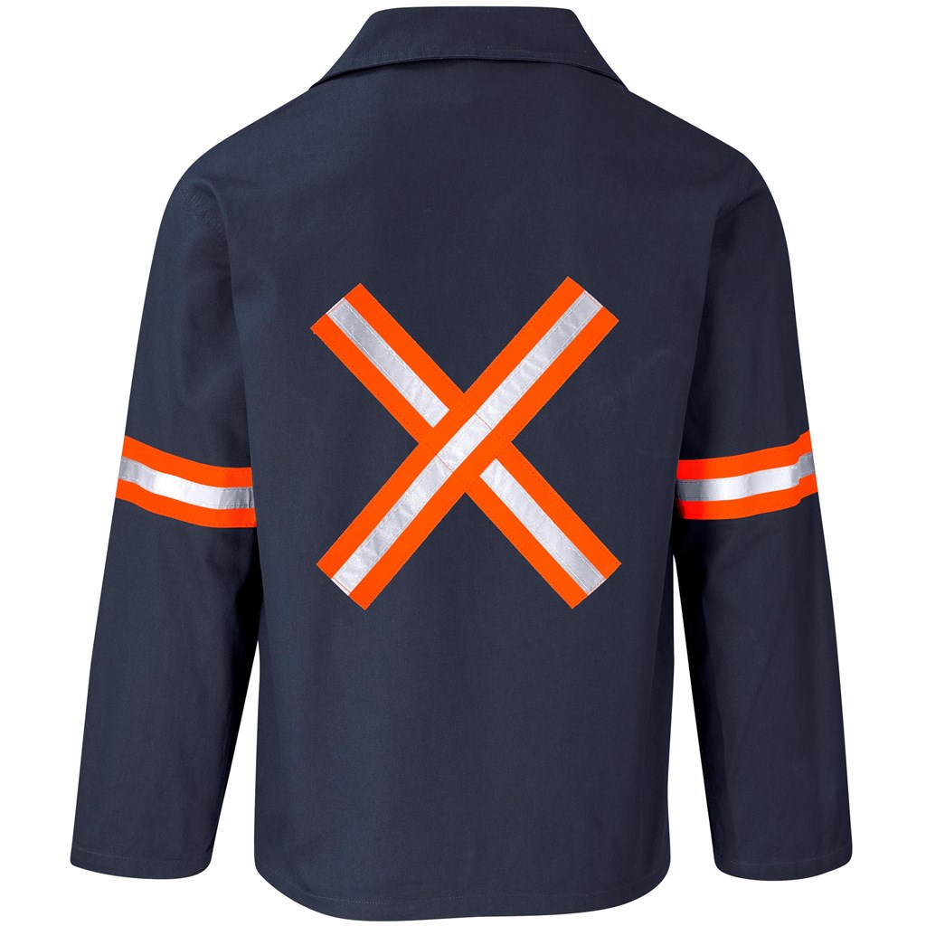 Artisan Premium 100% Cotton Jacket - Reflective Arms & Back - Orange Tape - Navy - Image 2