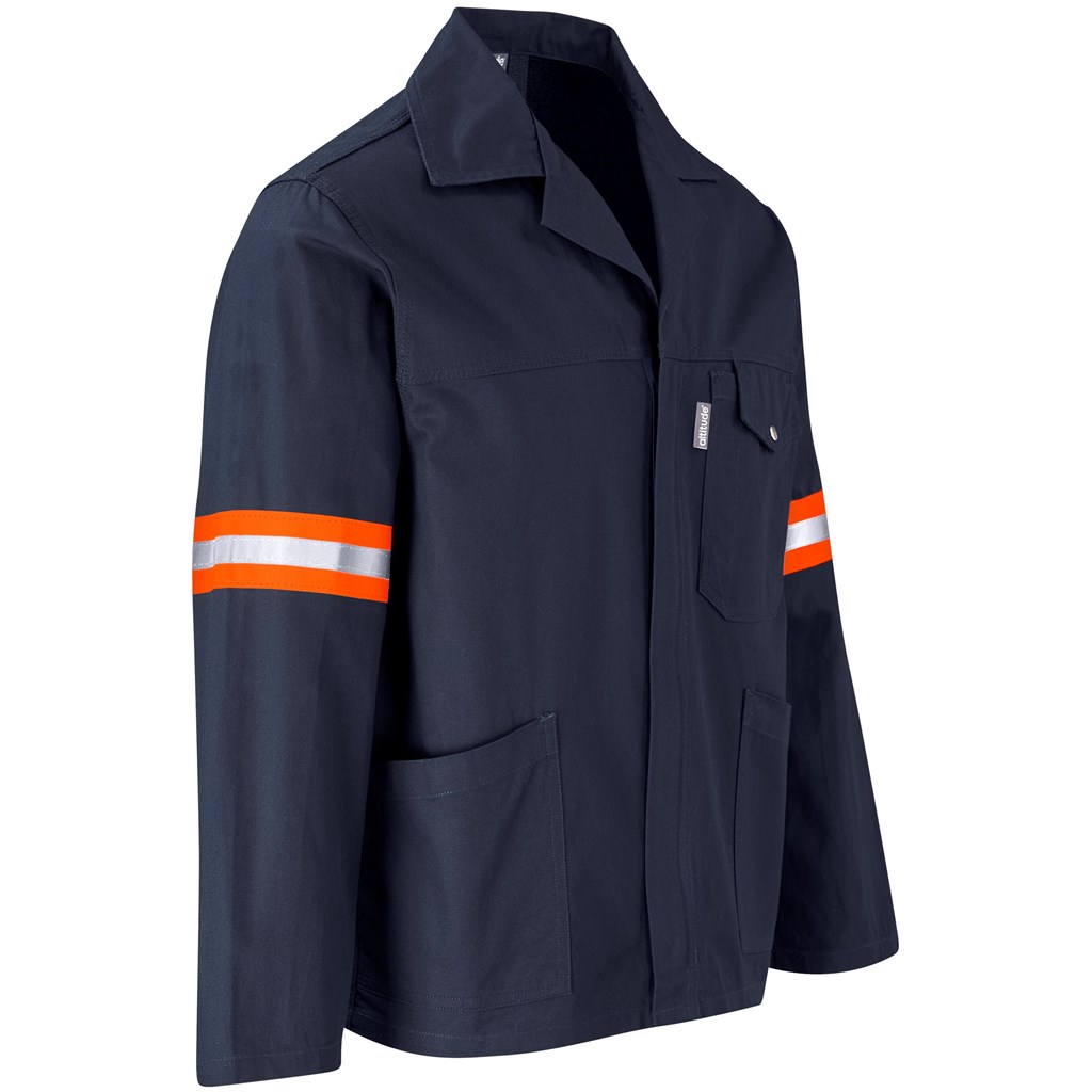 Artisan Premium 100% Cotton Jacket - Reflective Arms & Back - Orange Tape - Navy - Image 3