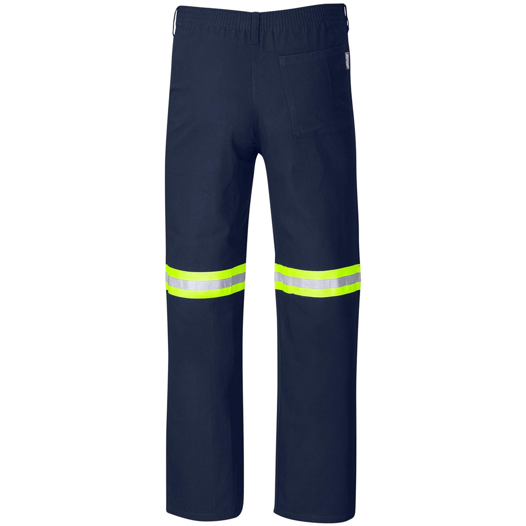 Artisan Premium 100% Cotton Pants - Reflective Legs - Yellow Tape - Navy - Image 3