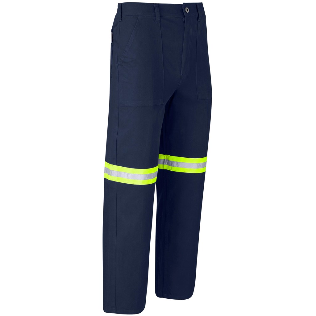 Artisan Premium 100% Cotton Pants - Reflective Legs - Yellow Tape - Navy - Image 2